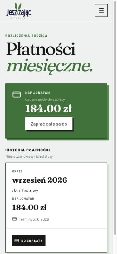 Ekran płatności z pełnym saldem i przyciskiem zapłaty